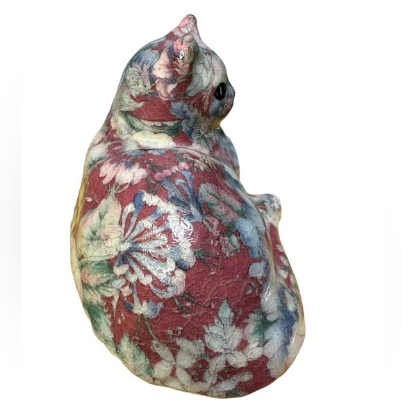 🥳 HOST PICK**Vintage Decoupage Cat Figurine-floral - Picture 3 of 8